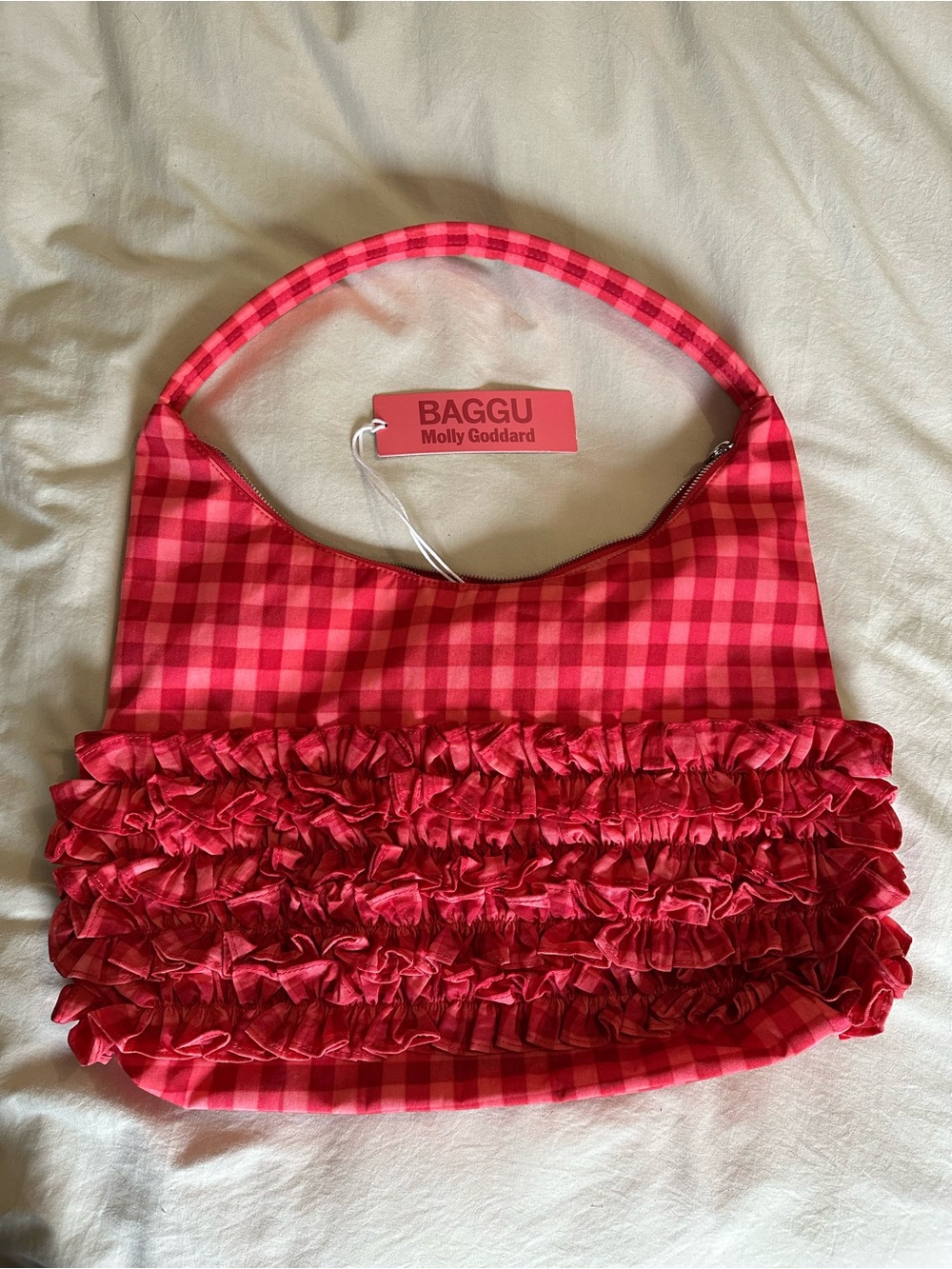 NWT BAGGU x Molly Goddard Ruffle Shoulder Bag - Ruby Gingham